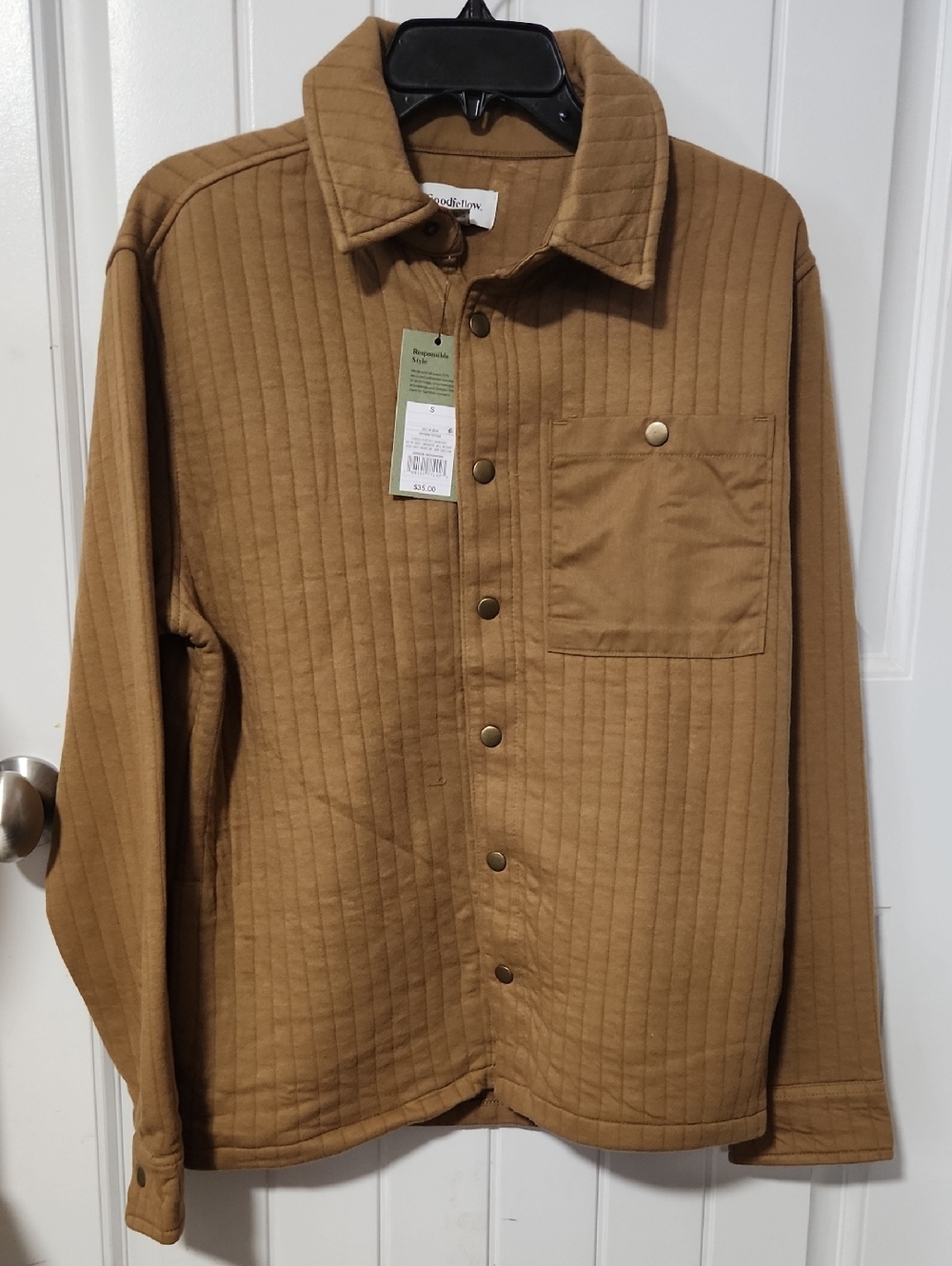 Goodfellow Quilted Snap-Front Shirt Jacket in Camel Size Small